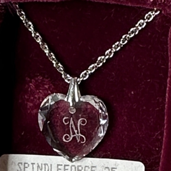 Vintage Hallmark Crystal Glass Heart "N" Pendant Chain Silver Tone Necklace 20" - Picture 4 of 8
